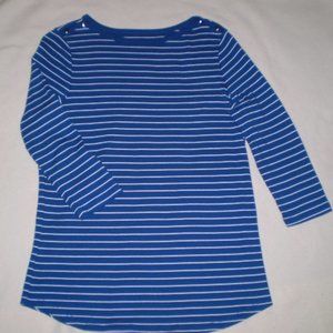 SIZE: MED. BLUE/WHITE STRIPED KNIT TOP~MINT COND.